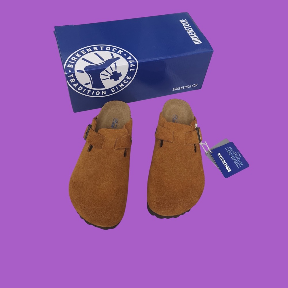 Birkenstock Boston Mink Suede Mules - Narrow Fit